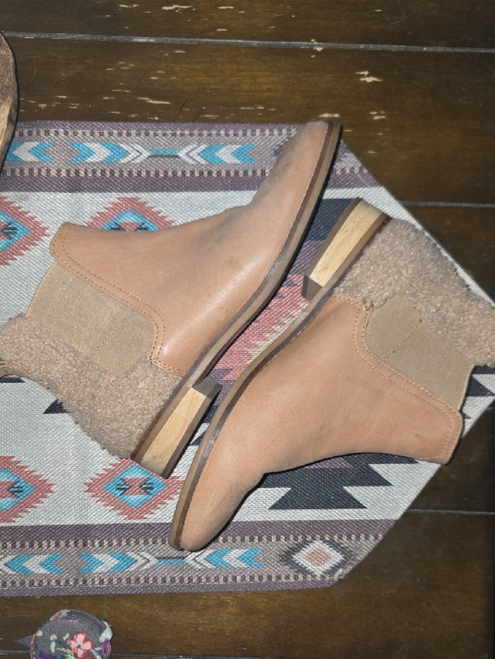 Toms Tan Suede Chelsea Booties with Sherpa Trim